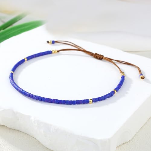 KELITCH Adjustable turquoise bead bracelet single color knitting friendship bracelet fashion jewelry daily wear gift (28 color selection) - color: Blue 04K