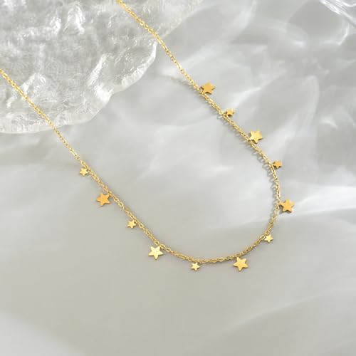 Gold Chain Necklace for Women 18K Gold Plated Dainty Star Cross Heart Cuabn Choker Chains Stainless Steel Trendy Jewelry Christmas Gifts - color: Star Chain-Gold