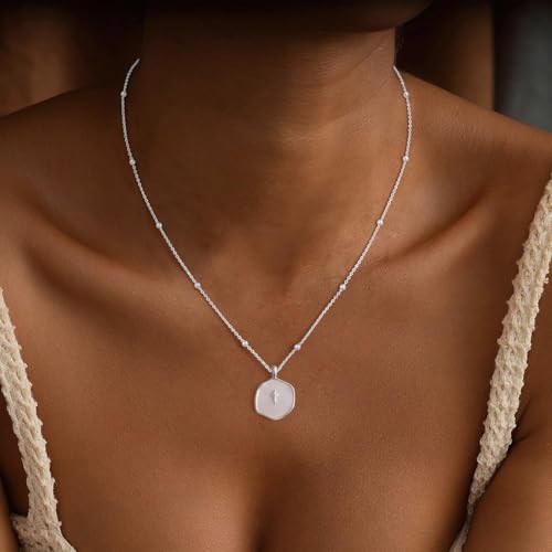 Mothers Day Gifts for Mom Cross Necklace for Women Dainty 14K Gold Plated Cross Coin Necklace Simple Round Disc Pendant Minimalist Cute Charm Everyday Religious Jewelry Gifts - style: bead chain silver