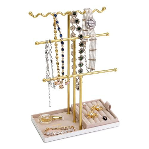 Jewelry Stand Holder Organizer, 3 Tier Bracelet Holder Display with Detachable Velvet Tray, Elegant Jewlery Tower for Display Bracelet, Necklace, Earrings, Rings (Pink) - color: Pink