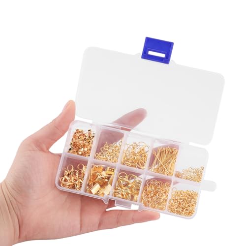 GSHLLO Jewelry Making Supplies Kit Jewelry Findings Starter Kit Earring Repairing Open Jump Rings Bracelet Necklace Lobster Clasps with Box for DIY Crafts Golden - color: Golden