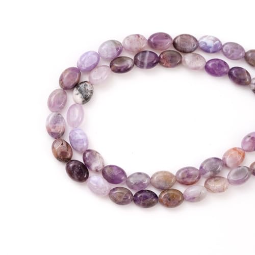 6×8mm Natural Amethyst Gemstone Loose Beads Flat Oval Healing Crystal Loose Stone Beads for Jewelry Necklace Bracelet Earring Craft - color: Amethyst