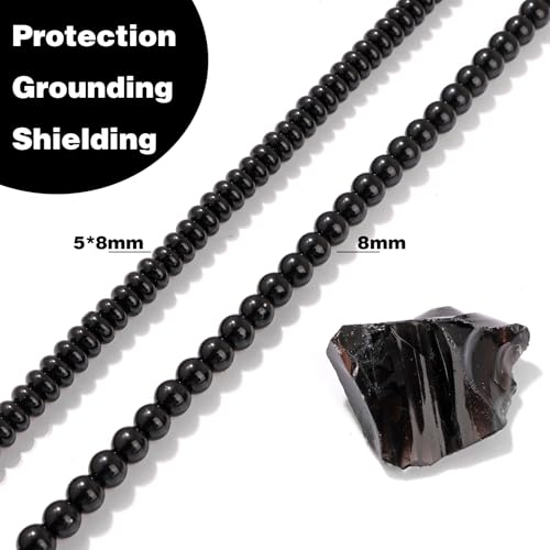 Raicegs 100pcs 5×8mm Rondelle Black Tourmaline Beads Natural Gemstone Beads Abacus Disk Stone Loose Beads for Jewelry Making DIY Bracelets Necklace - color: Black Tourmaline, size: 5×8mm Rondelle