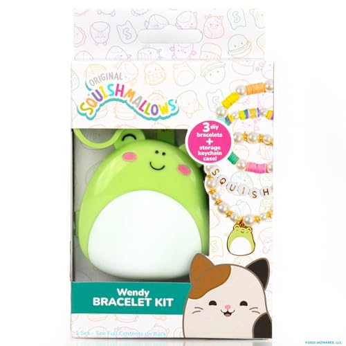 Original Squishmallows Wendy The Frog Bracelet Kit, Makes 3 Accessories, Fun Beads and Charms, Bonus Keychain, Friendship Jewelry Making Set, Gifts for Girls, Craft Kits, Arts and Crafts for Kids - style: Wendy the Frog