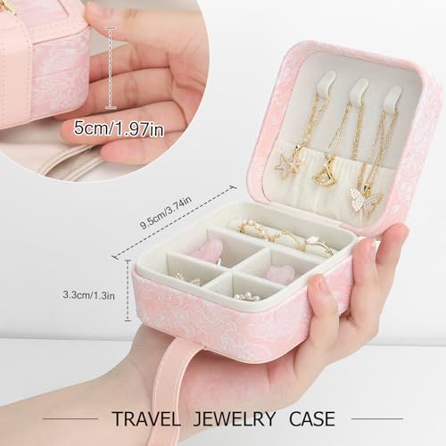 DesignSter Jewelry Box, Buckle Women's Small Travel Jewelry Box, Small Portable Jewelry Storage Box with Jacquard Embroidery for Rings Earrings Necklaces Bracelets, Pink - color: Blue