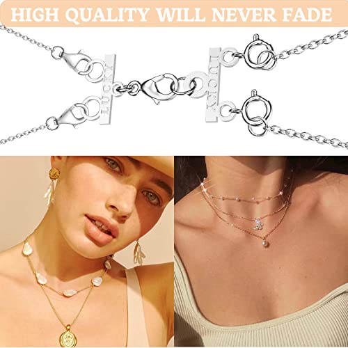 Dailyacc Lucky Necklace Layering Clasp 18K Gold and Silver Multi Strand Clasps for Stackable Necklaces - color: 2Pcs Clasp 2 + 3 Silver