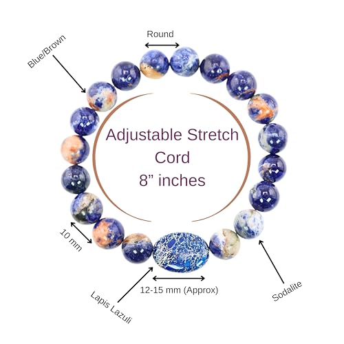 Black Obisidian Bracelets for Men 8" Inch Full Stretch Healing Crystal Bracelet, Beaded Charm Bracelet for Men Gifts Fathers Day Anniversary Birthday Gifts for Him - color: Sodalite & Lapis Lazuli Bracelets