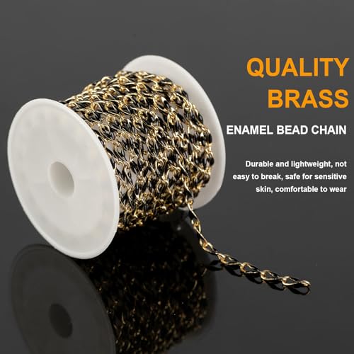 13 Feet/4M Gold Plated Brass Jewelry Making Chain Spool Black Oil Drip Enamel Chain Necklace Large Lip Chain with Lobster Clasps Jump Rings for DIY Craft Supply Jewelry Findings - color: Black Lip