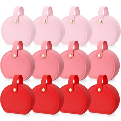 Weysat 12 Pack Travel Jewelry Case Bridesmaid Gifts Box Bulk Small Leather Earring Organizer for Women Teacher Proposal Return Gift (Red,Dark Pink,Pink) - color: Red, Dark Pink, Pink