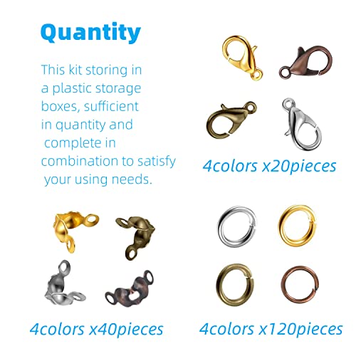 Olylkx 720pcs Lobster Claw Clasps, Bead Tips Knot Covers, Open Jump Ring Connectors, Jewelry Making Accessories Set (12 Styles)
