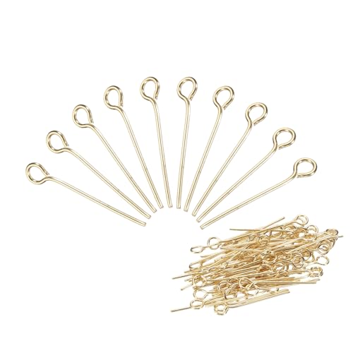 PATIKIL 200Pcs 304 Stainless Steel Jewelry Eye Pins 18mm 22 Gauge Gold Open Eye Pins for Jewelry Making DIY Craft Necklaces Bracelets Earrings - color: Gold, size: 18mm
