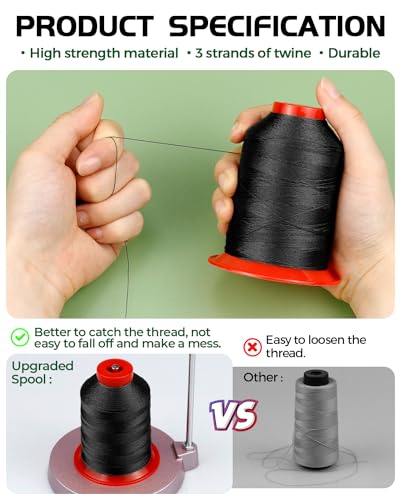 1000 Meters FIVEIZERO Extra Strong Upholstery Thread,Black Bonded Nylon Thread for Denim Leather,Craft,Machine,DIY and Home (1 Pack) CJ - color: Black