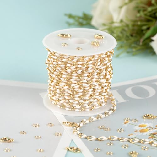 KYUNHOO 13 Feet/4M White Oil Drip Chain for Jewelry Making Twist Lip Chain Roll Gold Plated Brass Jewelry Link for Necklace Bracelet Earring DIY Finding Supplies - color: White Lip