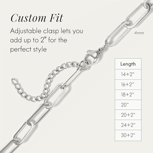 Destin Jewelry Paperclip Chain Necklace for Women, Waterproof 18K Gold Plated Stainless Steel, Hypoallergenic, Adjustable Layering Chain, Tarnish-Resistant, 2.5–6.5mm - color: Stainless Steel, size: 16" + 2", style: 2.5 MM