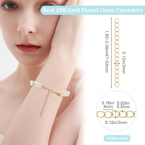 Beebeecraft 1 Box 100Pcs Extension for Necklace Antique Golden 1.8~2 Inch Stainless Steel Curb Bracelet End Chain Jewelry Extenders Tail Chains for Jewelry Making DIY Crafts Anklets Key Chains - color: Antique Gold