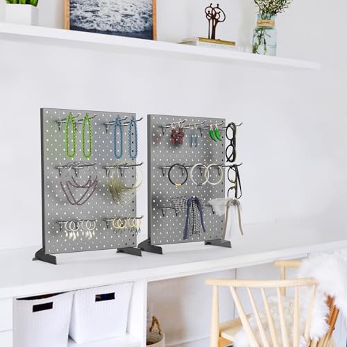 WALMANN Metal Tabletop Pegboard Display Stand for Craft Shows, 12" x 16" Countertop Peg Board with Hooks for Jewelry & Accessories (Black Pegboard with Hooks) - style: Black Pegboard with Hooks
