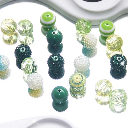 48 Pcs 20mm Beads for Pens Rhinestone Bubblegum Bead Green Crystal Acrylic Round Chunky Bead Sparkly Craft Large Balls Beads for Pen Beadable Keychain Bracelet Necklace DIY Jewelry Making Supplies - color: Green
