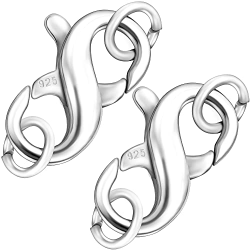 Dailyacc S925 Double Opening Lobster Clasp Sterling Silver and Gold Necklace Bracelet Extender Clasps and Closures for DIY Jewelry - color: Silver 2PCS, size: 11mm × 6.5mm