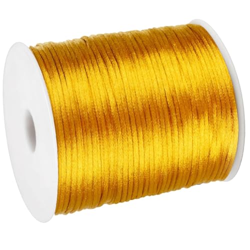 2mm x 300Feet Satin Nylon Cord, Silky Smooth Nylon String for Jewelry Making Bracelet Necklaces Beading Thread Rattail Macrame Kumihimo Chinese Knot Craft (Earthy Yellow) - color: Earthy Yellow