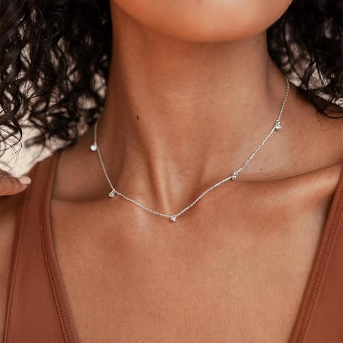 Mothers Day Gifts - Dainty Silver Gold Necklaces for Women Cute Station Choker Simulated Diamond Necklace Simple Layering CZ Necklace Trendy Jewelry Gifts - color: Silver, style: 5pcs Hanging CZ-Cable Chain