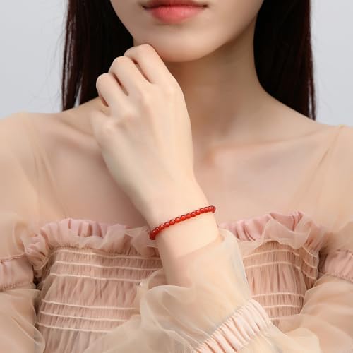MAIBAOTA Healing Crystal Bracelet for Women Men, 8/4 mm Natural Stone Beaded Bracelets, Jewelry Birthday Gifts, Round Gemstones Stretch Bracelets - color: Red-Carnelian, size: 4 mm