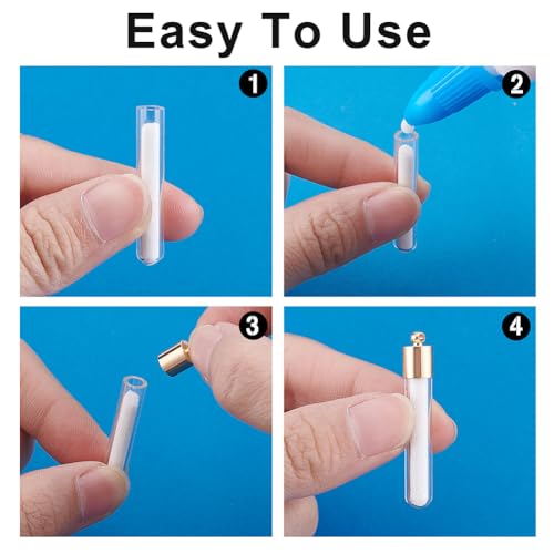 PH PandaHall 16 pcs 30mm Clear Glass Bottles Hanging Tube Wish Bottles with Golden/Silver Metal Caps for Necklace Pendant Jewelry Making, (NOT SCREWABLE, Need Glue ON)