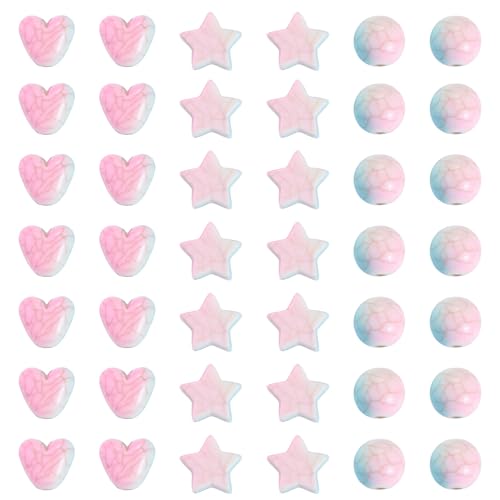 Craftdady 120Pcs Heart Beads Acrylic Round Star Crackle Beads Two Tone Imitation Turquoise Loose Bead Colorful Spacer Bead for Valentine Day Bracelet Necklace Earring DIY Crafts-3 Styles - color: Two Tone Color Crackle Bead
