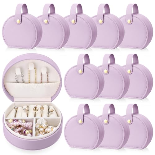 Weysat 12 Pack Travel Jewelry Case Bridesmaid Gifts Box Bulk Small Leather Earring Organizer for Women Teacher Proposal Return Gift (Purple) - color: Purple