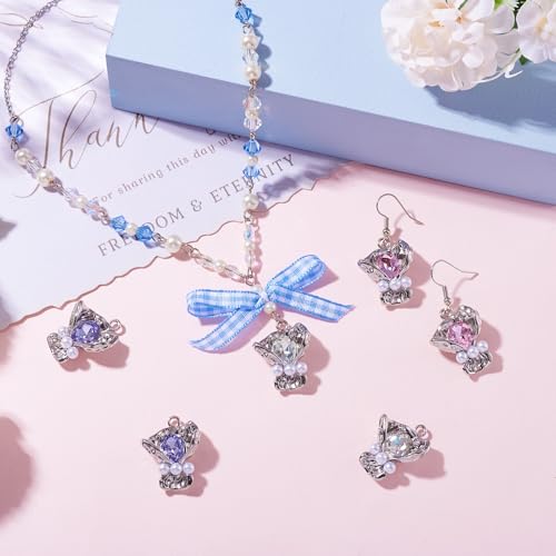 FASHEWELRY 6Pcs Alloy Rhinestone Flower Charms Pink Purple White Crystals Pendants Platinum Crafts Accessories with ABS Pearl Beads for Bracelet Necklace Earring Jewelry Making - color: Gradient Color Butterfly