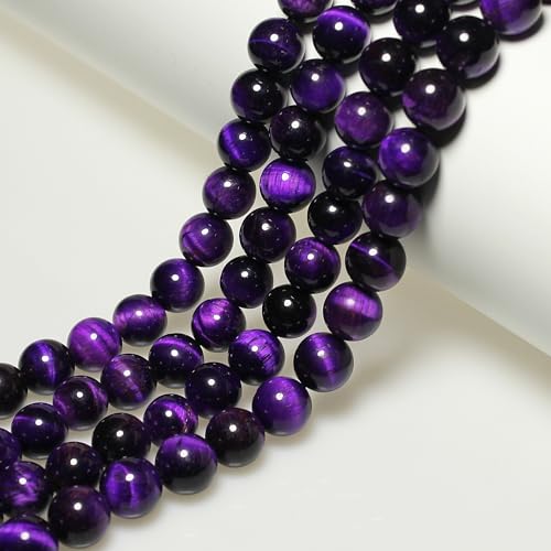 MJDCB Stone Beads 10mm 35pcs Round Purple Tiger's Eye Loose Gemstone Bead Charms for Jewelry Making Bracelet Necklace Earring Pendant - color: Purple Tiger's Eye, size: 10mm