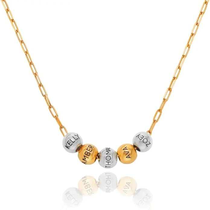 MyNameNecklace Personalized The Balance Charm Necklace with Custom Engraved Beads - Cable/Link Chain - Dainty Gift for Mom, Her - Jewelry for Christmas