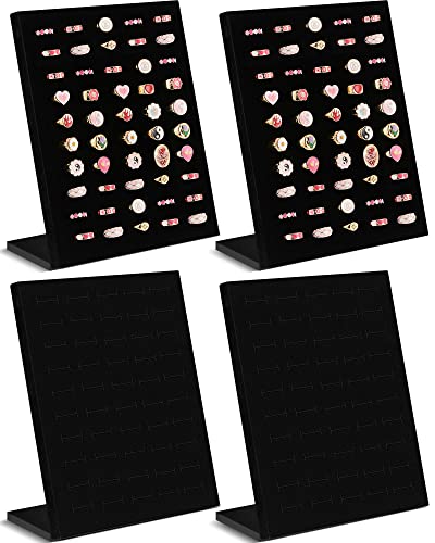 Henoyso 4 Pcs Velvet Ring Display 50 Slots L-Shaped Ring Display Stand Tray Holder for Selling Earring Jewelry - color: Black