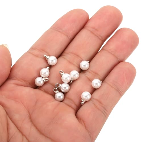 PATIKIL Pearl Charm, 100pcs Pearl Beads Faux Pearl Pendant Charm DIY for Jewelry Making Bracelets Earrings Necklace Crafts - color: Silvery White, size: 6mm