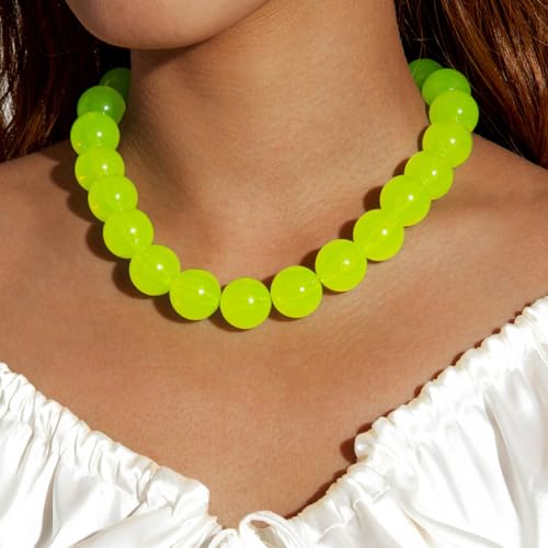 Colorful Chunky Beaded Necklace for Women Acrylic Bead Choker Necklaces Fashion Large Round Beads Necklaces for Women Handmade Summer Jewelry - color: Green Beaded Necklace