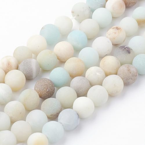 60Pcs Frosted Natural Flower Amazonite Beads 6mm Gemstone Beads Round Stone Loose Bead for DIY Bracelets Necklace Earrings Jewelry Making - color: Natural Flower Amazonite-Frosted, size: 6mm