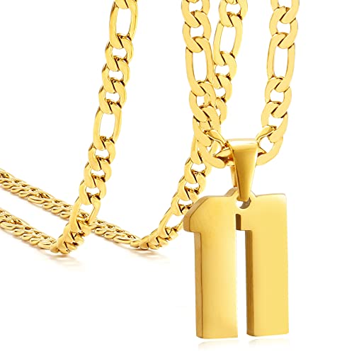 Personalized Jersey Number Necklaces for Mens,Athletes Stainless Steel Sport Number Pendant Chain for Mens Baseball/Basketball/Football Team Inspiration Jewelry with Gifts - color: Gold, style: 11 Gold