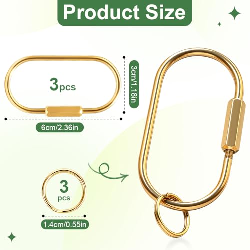 6pcs Gold Brass Key Rings Bulk,Carabiner Keychain Clip for Keys,Key Chain Organizer Holder for Men Women Adult with Screw Lock,Bag Charms for Handbags