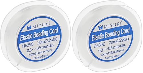 Miyuki Elastic Beading Cord – Clear, 0.5 mm Diameter, 20 Meter Spool, Premium Stretch String for Jewelry Making and Beadwork (Pack of 2) - size: 0.5 mm - 20 Meter (Pack of 2)
