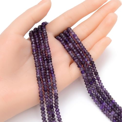 Adabele 15 Inch Natural Purple Amethyst Healing Gemstone 4mm x 3mm Tiny Small Faceted Round Rondelle Loose Beads Stone Spacer (115-125pcs) for Craft Jewelry Making GK-B3 - color: Amethyst, size: 4mm x 3mm - 15 inch/1 strand