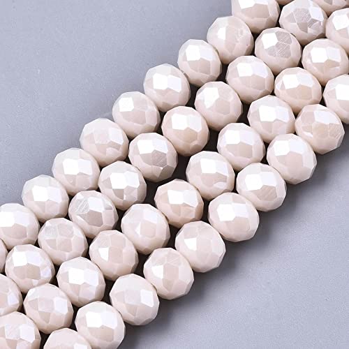 10 Strands Briolette Faceted Rondelle Glass Beads 8x6mm Shiny Pearl Luster Opaque Glass Loose Beads 670pcs for Bracelets Jewelry Making - color: Misty Rose, size: 8x6mm