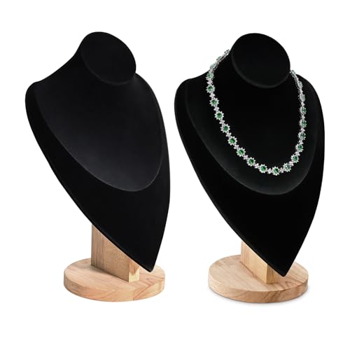 MOOCA 2 Pcs Set Necklace Chain Jewelry Display Holder, Jewelry Stand, Necklaces Display Mannequin Bust Stand, Wood Sturdy Base, Black Velvet - color: 2-Pcs Black Velvet
