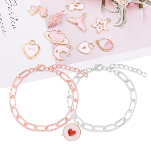 20pcs Chain Bracelets Kit Alloy Link with Lobster Clasps for Christmas DIY Women Jewelry Findings Bracelet Making (Silver & Rose Gold) - color: Silver & Rose Gold