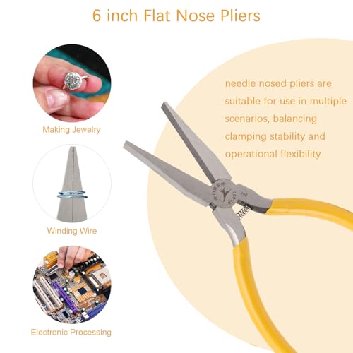Flat Nose Pliers Smooth for Jewelry Making Wire Wrapping Bending Yellow (6 inch) - size: 6 Inch