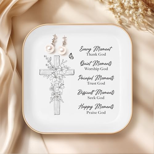 Christian Gifts for Women – Faith Gifts for Women, Sisters in Christ Friendship Gift, Ceramic Jewelry Dish Tray for Mom, Best Friend, Teen Girl, Encouragement Christian Gifts, Mothers Day gifts - style: Thank God