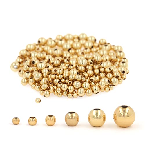 200pcs 18K Gold Filled Spacer Beads that Do Not Fade Easily Smooth Round Beads Seamless Ball Beads Brass Loose Beads Metal Beads for DIY Necklace Bracelet Jewelry Making (Gold-3mm) - size: Gold-3mm