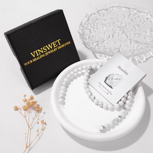Vinswet 60pcs 6mm Howlite Natural Stone Beads Round Genuine Real Stone Beading Loose Gemstones DIY Smooth Bead for Bracelet Necklace Earrings Jewelry Making - color: Howlite, size: 6mm