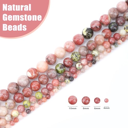Natural Stone Beads Round Genuine Real Stone Beading Strand Loose Gemstones DIY Smooth Bead for Bracelet Necklace Earrings Jewelry Making (Red Plum Blossom Stone, 4mm 90 Pieces) - color: Red Plum Blossom Stone, size: 4mm 90pcs