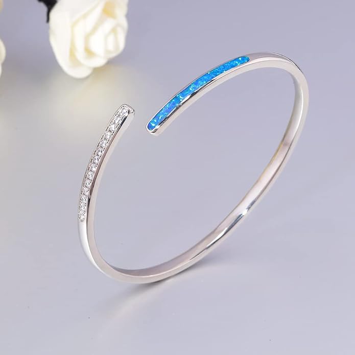 CiNily Womens Cuff Bracelet,Opal Bangle Bracelets Gold Plated Hypoallergenic Ladies Gemstone Open Cuff Bangle Bracelet
