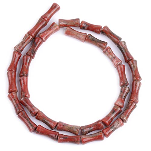 GEM-Inside 30Pcs 5x12mm Natural Red Flower Jasper Stone Plant Bamboo Knot Bone Charms Beads for Jewelry Making Power Energy Chakra Stone Beads - color: Red Flower Jasper