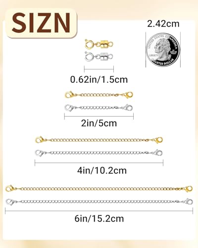 MKCYD Necklace Extender and Magnetic Necklace Clasp, Magnetic Clasps for Bracelet Extenders Gold and Sliver Chain Extension for Jewelry Repair Kit - color: 14Pcs | Gold & Silver